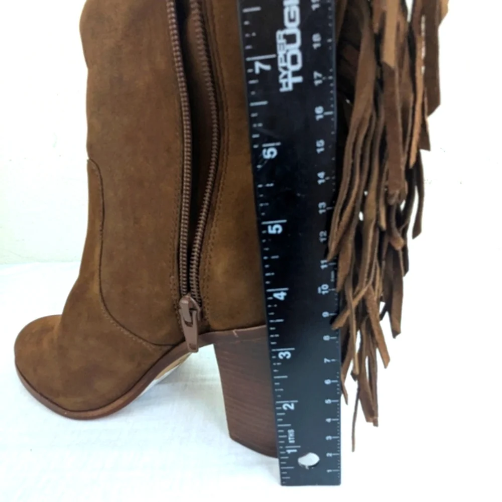 Gianni Bini Brown Suede Leather Fringe Boots Size 8 3.5